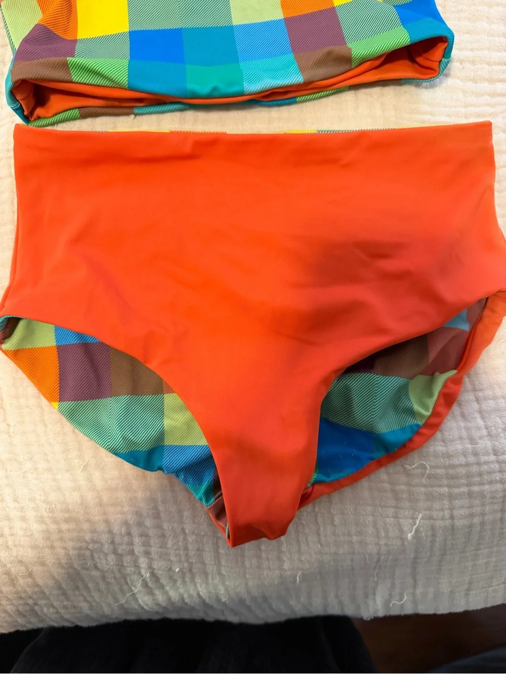 Hanna Andersson Reversible Swimsuit. Size 8 kids. Madras print.